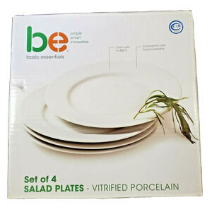 Basic Essentials Set Of 4 White Salad Plates Vitrified Porcelain Restaurant Ware